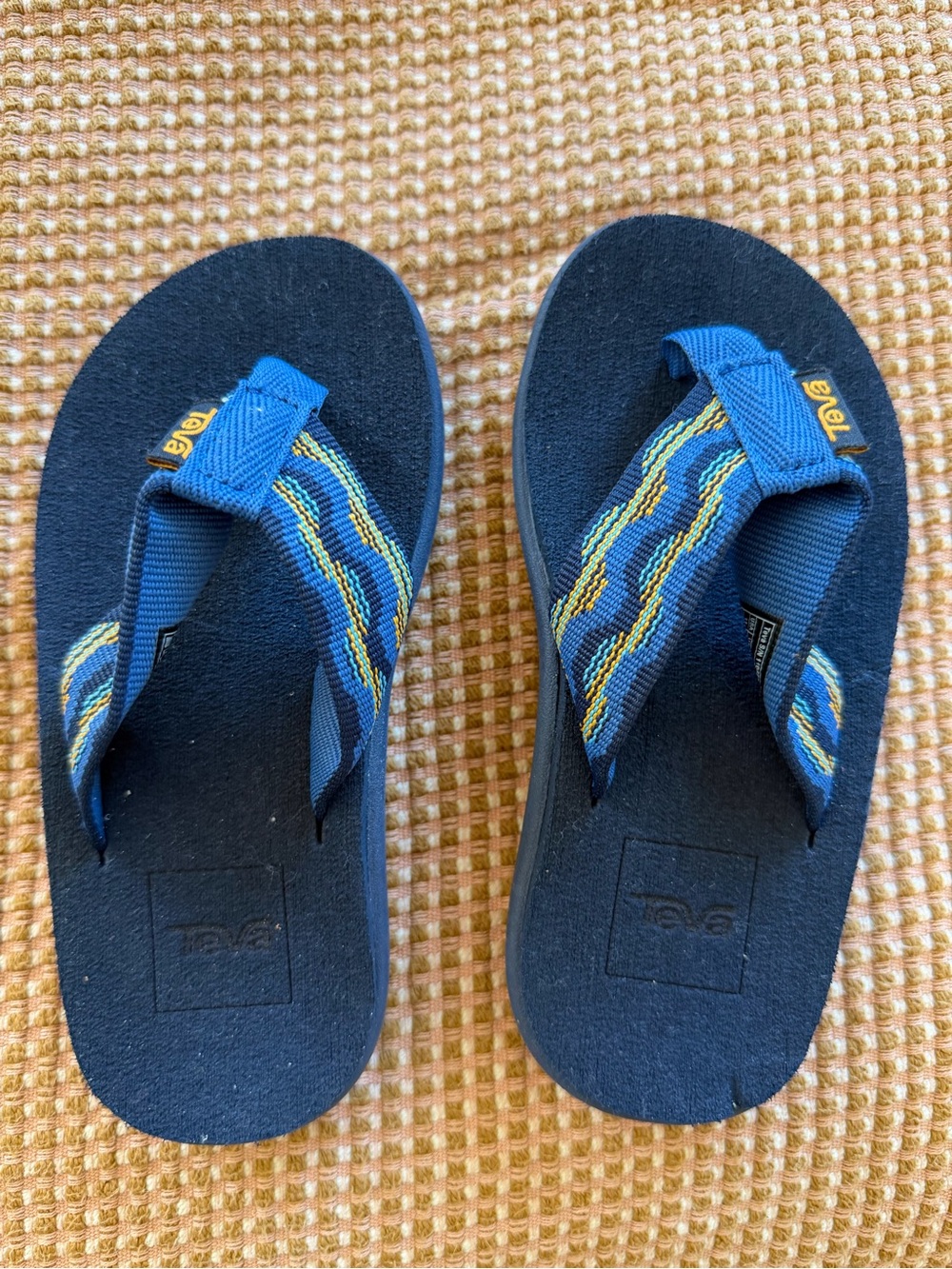 Teva Kids Navy Flip Sandals with Yellow & Light Blue Stripes